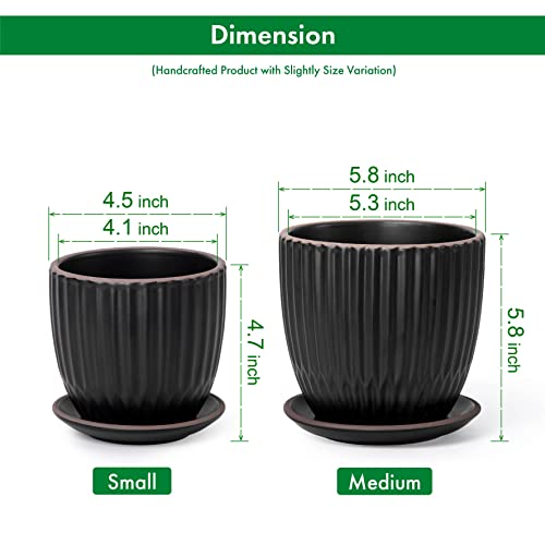 2-Pack Stoneware Planter Pots, 4.5/5.8 in, Black, 99-D-2 - view 3