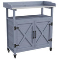 Outdoor Potting Bench, Gray Wood Table with Cabinet and Aluminum Top