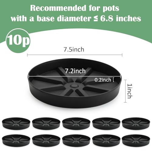 Plant Saucers 7.5 Inch 10 Pack, Black Elevated Plant Tray with Raised Base - view 2