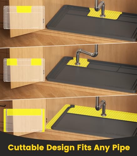 Under Sink Mats for Kitchen Waterproof 34"x22",Grey - view 4