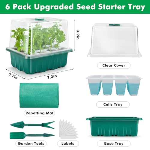Reusable Seed Starter Tray with 72 Soft Silicone Cells, 6 Pack Seed Starter Kit with Repotting Mat, Humidity Dome and High Lid, Germination Trays for Indoor Greenhouse Seed Starter - view 5
