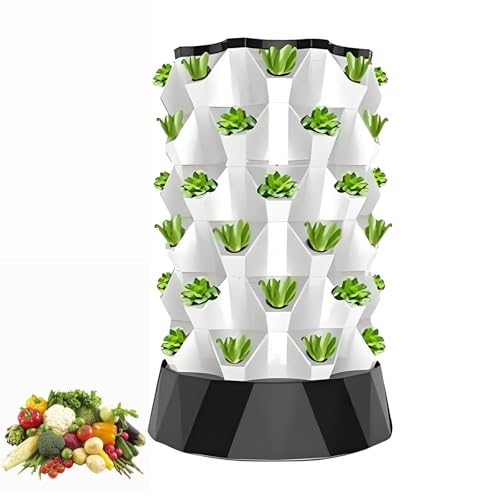 Hydroponic Growing System Kit - Vertical Garden Planter Tower with 64 Holes, Adjustable Hydroponics Setup for Efficient Indoor Plant Growth & Home Gardening