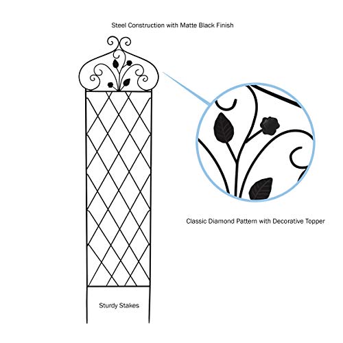 Garden Trellis for Climbing Plants - 63-Inch Decorative Lattice Metal Panel for Vines, Roses, Vegetables, Berries, and Flowers (Black) - view 3