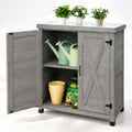 Outdoor Garden Potting Bench with Metal Tabletop and Storage Cabinet