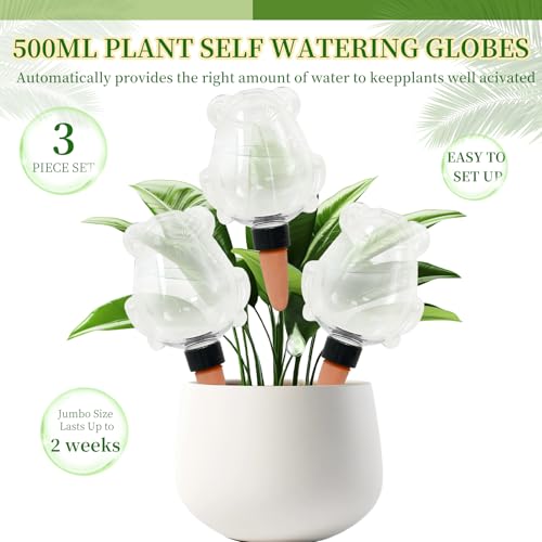 3 Pack Plant Self Watering Globes Top Fill for Indoor Plastic Water Bulbs Slow Release Terracotta 13oz Self Watering Planter Insert Automatic Drip Irrigation Water Spikes Stakes Devices System - view 4