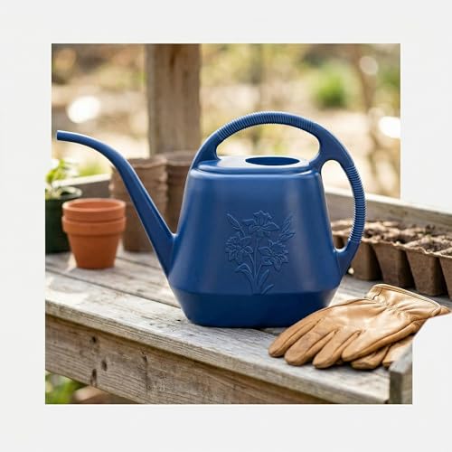 1-Gallon Plastic Watering Can with Comfortable Handle, Garden Watering Cans Long Spout for Indoor Outdoor Watering Plants, Blue - view 7