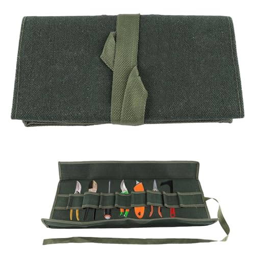 Tool Roll Up Pouch, Tool Rolls Bags Heavy Duty Canvas Roll-up Bonsai Tool Storage Bag with 10 Pockets for Garden Pockets Tool Roll Organizer