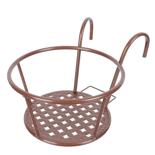 Balcony Hanging Flowerpot Stand Iron Plant Pot Shelf for Patio Railing with Thickened Antique Bronze Frame – Outdoor Gardening Supplies for Hanging Planters and Fence Plant Display