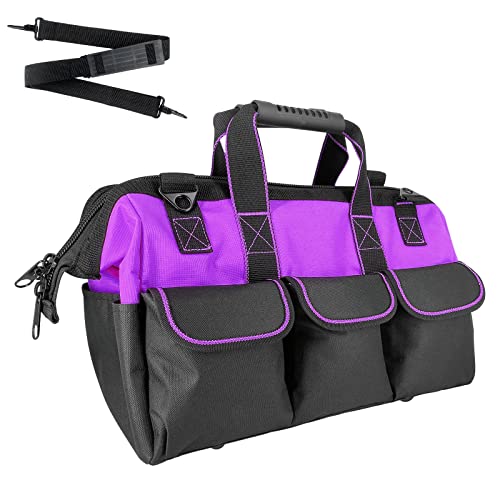 Garden Tools Bag 16 inch Wide Mouth Tool Bag with Molded Base Tool Tote for Women, Heavy Duty,600D polyester fabric (Purple color) - view 4