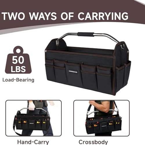 20 In Tool Carrier, Open Top Tool Tote 30 Pockets, Waterproof Tool Bag For Men, Foldable Wide Mouth Electricians Tool Bag, With Stainless Steel Handle and Removable Shoulder Strap - view 6