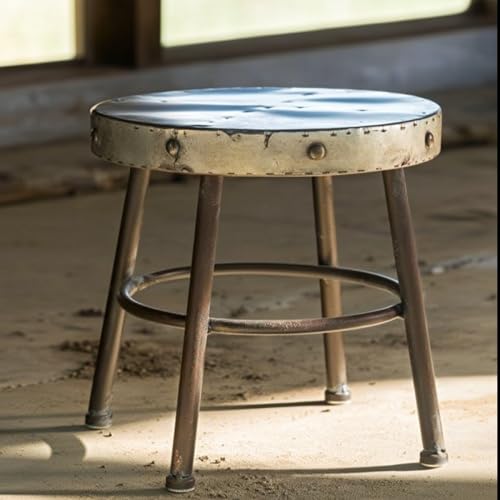 Red Co. 10” Tall Round-Top Antique Metal Milking Stool Display Plant Stand Holder, Weathered Silver Tone - view 2