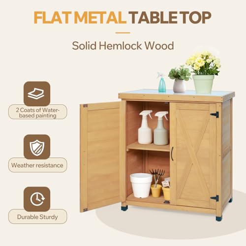 Outdoor Potting Bench with Storage Cabinet and Metal Worktop for Patio - view 6