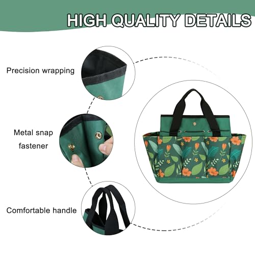 Waterproof Garden Tool Bag, 600D Oxford Portable Gardening Tote with Handle & Multi Pockets, Ideal Gifts for Parents Women (Green Flower, Tools Not Included) - view 4