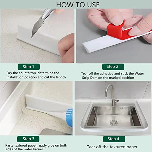 78 Inch Shower Dam Shower Threshold Collapsible Water Barrier Self-Adhesive Shower Water Stopper Splash Guard Keeping Dry and Wet Separation for Bathroom and Kitchen (White) - view 7