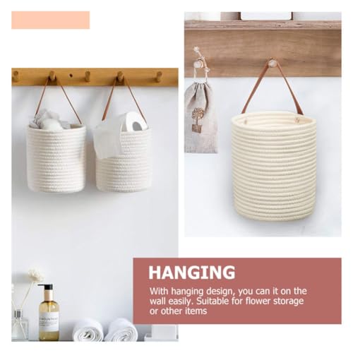 Cotton Wall Hanging Storage Basket 2pcs with Leather Handle - view 6