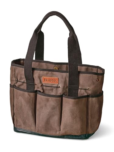 Waxed Canvas Garden Tool Tote | Heavy-Duty Tote Bag Storage Organizer for Gardening Tools | Great Gift for Gardeners | Canvas Tote Bag Caddy 8 Exterior Pockets for Tool Storage, 12" H x 14.5" W