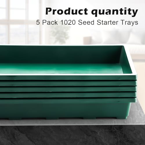 1020 Nursery Pots Trays 5 Pack, Plastic Flat Seed Starter Trays, Durable Seedling Potting Tray for Carrying and Holding Planting Pot (Green) - view 5