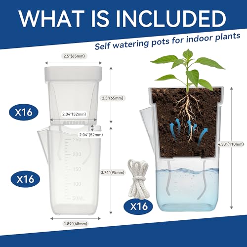 16 Pack 2.5" Medium Self Watering Pots for Indoor Plants, Small Clear Plastic Planters,Self Watering Planters Garden Flower Pots for African Violet, Hoya, Seedlings, Cuttings &Semi-Hydro - view 2