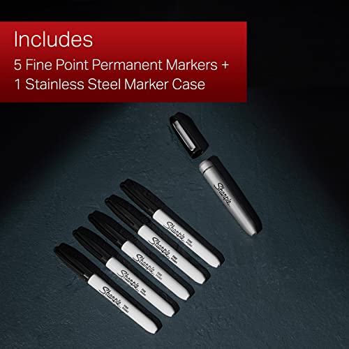 Permanent Markers with Stainless Steel Marker Case Fine Point Black 6 Count - view 4
