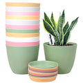 6 Inch Plant Pots, 12 Pack Plastic Planters Modern Flower Pot with Drainage Holes and Saucers for All House Plants, Herbs, Flowers and Seeding Nursery, Colorful