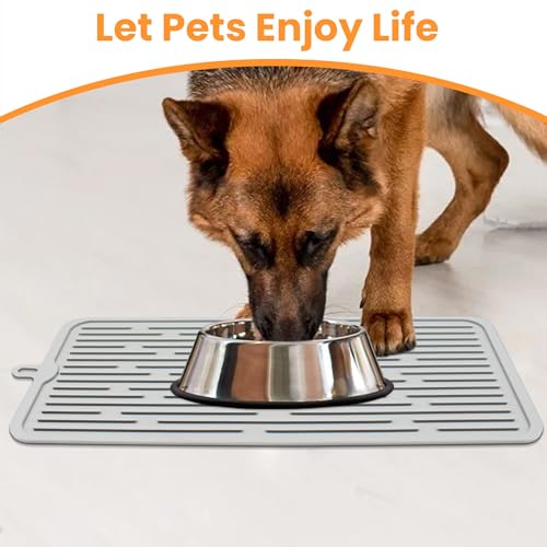 Pet Placemat for Dog and Cat, Anti-Slip Waterproof Dogs Feeding Mat Prevent Food and Water Overflow, Bowl Mats Suitable for Medium and Small Pets, Light Gray, Silicone - view 3