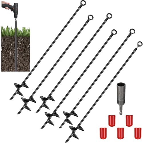 6 Pcs 30 Inch Long Spiral Ground Anchor Heavy Duty for Hard Soil (Black)
