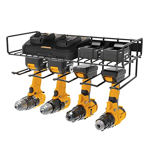 Wall Mounted Power Tool Organizer Holder, Heavy Duty Utility Storage Rack With Shelf for Battery Powered Hand Tools, Workshop, Shed, Garage, Home