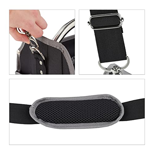 Tool Bag, Empty, Carrying Handle and Shoulder Strap, Open Equipment Carrier Box, HxWxD: 30 x 42 x 23 cm, Black - view 6