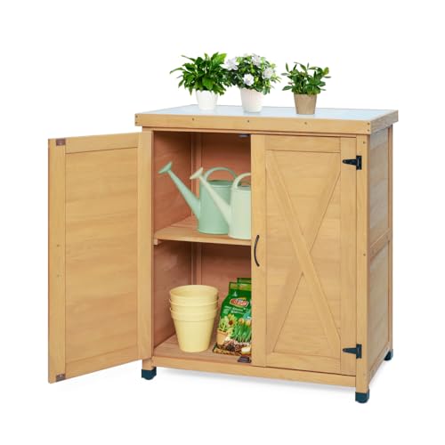 Outdoor Potting Bench with Storage Cabinet and Metal Worktop for Patio - view 2