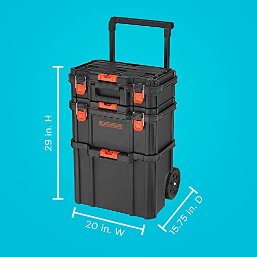 By BLACK+DECKER BLACK+DECKER BDST60500APB Stackable Storage System - 3 Piece Set (Small, Deep Toolbox, and Rolling Tote) - view 3