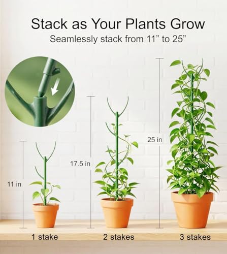 12 Pack Stackable Monstera Plant Support, Upgrade Pothos Plant Climber Support Indoor Plant Stakes with 12 Clips and Cable Ties Plant Poles for Vine Training Stem Stabilization - view 3