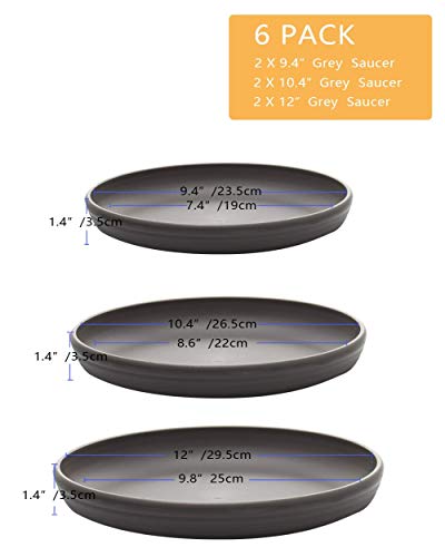Round Plastic Plant Saucer Drip Tray Set of 6 for Indoor Outdoor Home Garden Flower Plant Container Flower Pot Pallets ((9.4''+10.4"+12'') x2, Dark Grey) - view 3
