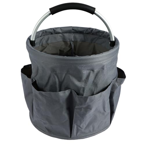 Gardening Storage Tote with Handle and 6 Pockets, Folding Garden Tool Basket, Storage Bag for Outdoor Picnicking, Beachcombing, Bathroom Essentials, Home Shopping, Gray