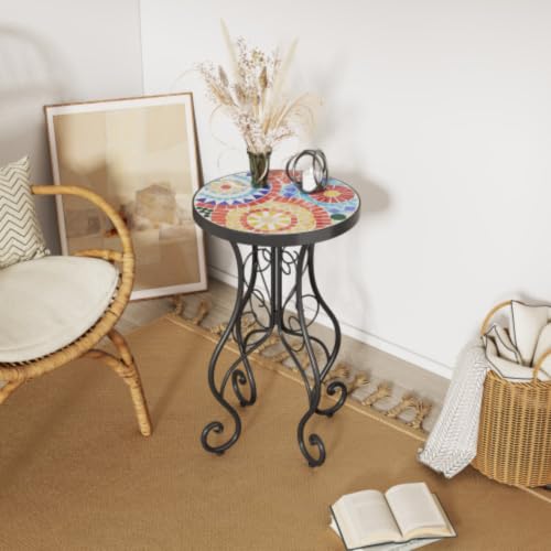 Mosaic Side Table & Plant Stand with Ceramic Tile Top,Black1 - view 2