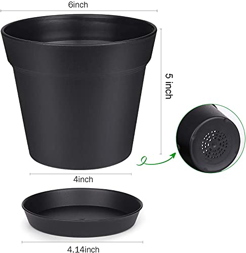 6 Inch Plastic Plant Pots with Drainage Holes and Saucers (15 Pcs) - view 5