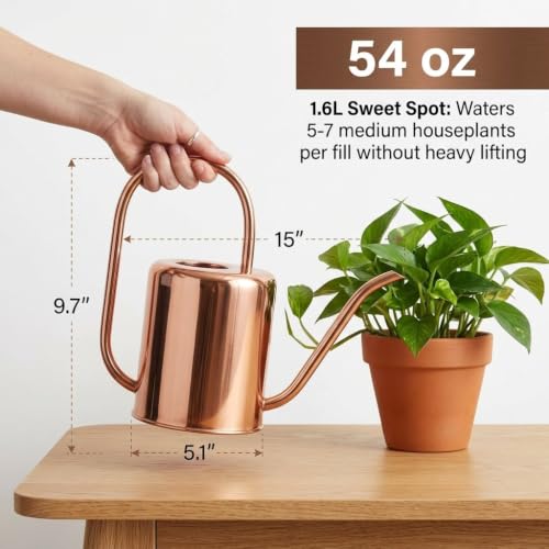 Rose Gold Metal Watering Can Indoor Plants, 54 oz Stainless Steel Long Spout Watering Can Outdoor House Plant Flower, Garden - view 4