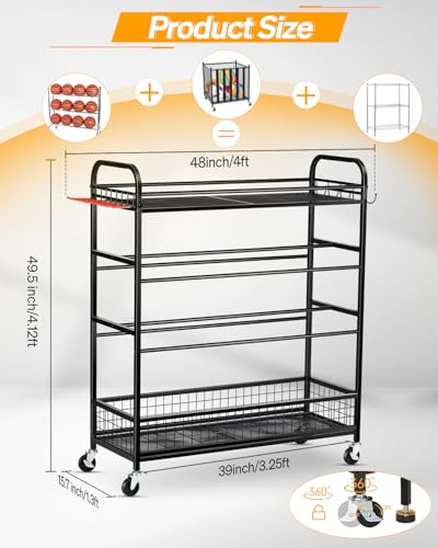 Garage Sports Equipment Organizer - Rolling Ball Storage with Wheels - view 2