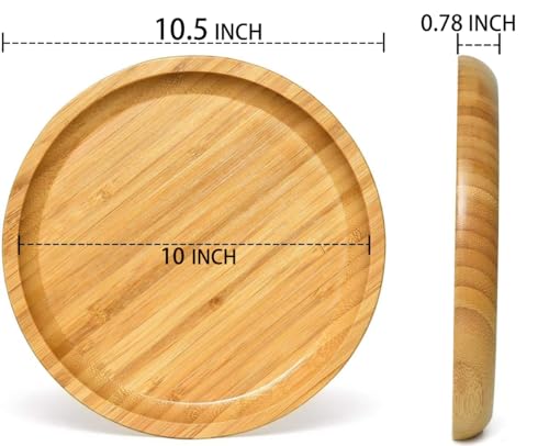 2 Pack Bamboo Saucer, 10.5 inch Plant Saucer, Round Bamboo Tray for Modern Ceramic Flower Pot, Planter Pot Tray, Also Use Cup Holder, Spoon Holder, Kitchen Utensil Rest - view 2