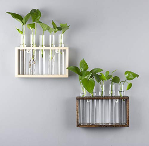 5 Tube Wooden Plant Propagation Station, Tabletop Glass Terrarium Holder for Cuttings Hydroponics, Home Office Desk Decor Gift for Women Mom Plant Lovers, Brown - view 5