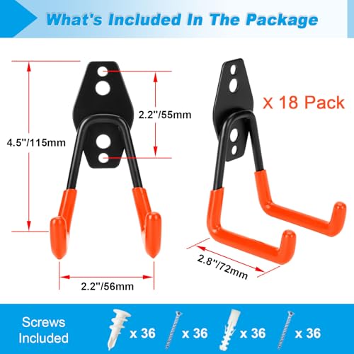 18 Pack Garage Hooks Heavy Duty - Supports 100 lbs(Orange) - view 2