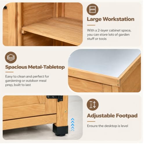 Outdoor Garden Potting Bench with Metal Tabletop and Storage Cabinet - view 6