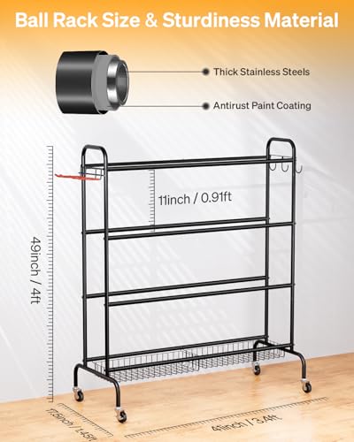 Basketball Rack with Wheels, 4 Tier Garage Ball Storage Organizer - view 4
