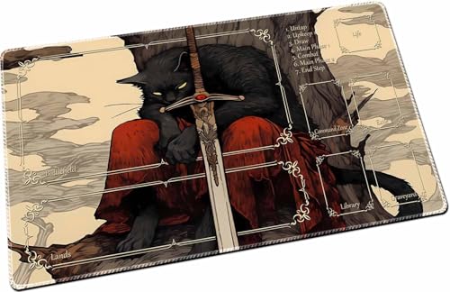 Playmat for MTG & TCG，24x14 inches(Cat Swordsman1)