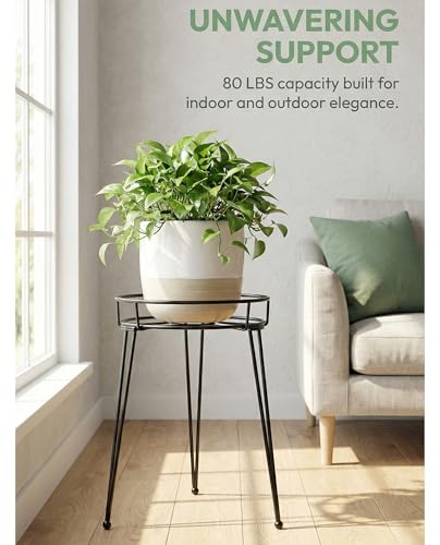 Midcentury Modern Metal Potted Plant Stand 18.7 inches Tall Flower Pot Holder Large Rustproof Iron Garden Container Heavy Duty Rack for Planter,Black (18.7 inches Tall Black) - view 3