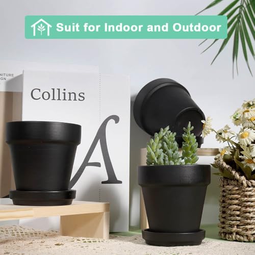 4 Inch Black Terracotta & Clay Pots with Saucer, 6 Pack - view 4