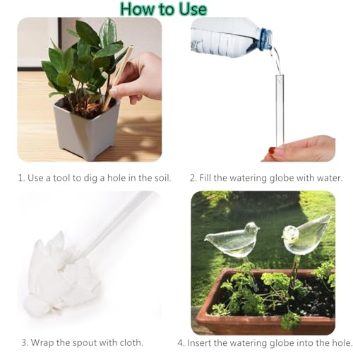 4 Pack Plant Waterer Automatic Self Watering Globes, Bird Shape Design Hand Blown Glass Plant Watering Bulbs Garden Water Device - view 5