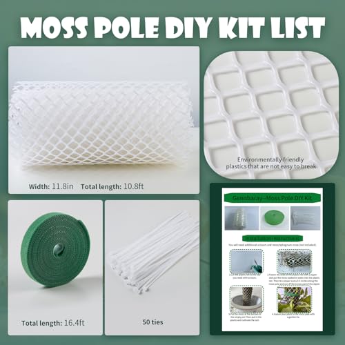Plastic Moss Poles mesh kit,Plant Poles for Climbing Plants,Plastic Moss Pole Sheets with Different Height,Plant Stakes for Indoor,11.8in×10.8ft Plastic mesh Stackable Works with Sphagnum Moss - view 2