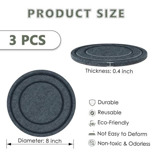 Felt Plant Saucer Mat - 3 Pcs 8 Inch Water Absorbent Planter Coaster, 0.4 Inch Thick Flower Pot Saucer Pad, Planting Drip Tray for Indoors, Fabric Protective Plate for Tabletop and Floor Surface - view 2