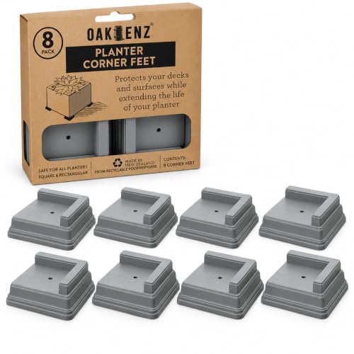 Corner Planter Feet – Pot Feet for Square & Rectangular Planter Boxes – Improves Drainage & Helps Protect Decks – UV-Stable Recyclable Plastic (8 Pack, Gray)