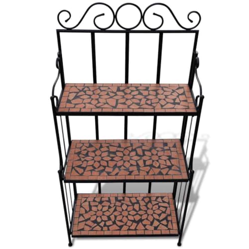 3-Layer Mosaic Plant Stand, Iron Frame Flower Rack Terracotta - view 2
